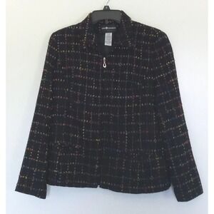 Sag Harbor Petites Jacket Women's Size 6P Lined Plaid Black Suit Pre-owned